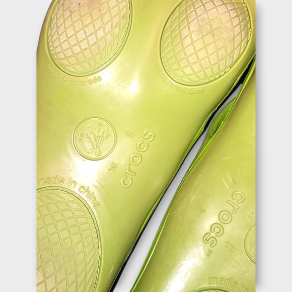 CROCS Womens Lime Green Sandals Flip Flops Size 8‎ Ladies Crocs Toe Post Sandals - Picture 3 of 7